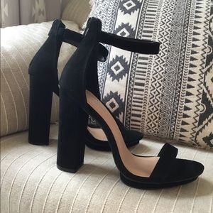 Wild Diva Black Suede Ankle Strap Block Heels